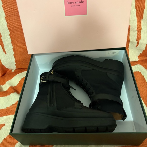 Kate Spade Winona Chunky Combat Boots with Ankle Strap Pouch - Black Sz8 - Picture 7 of 8
